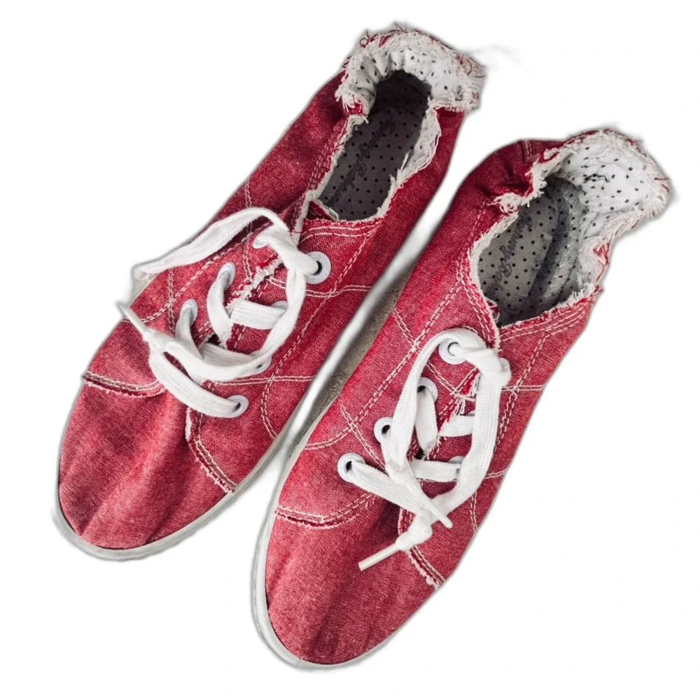 Tommy Bahama Sneakers 8.5 Red Canvas Shoes Comfy Memory Foam Stretch Slip On